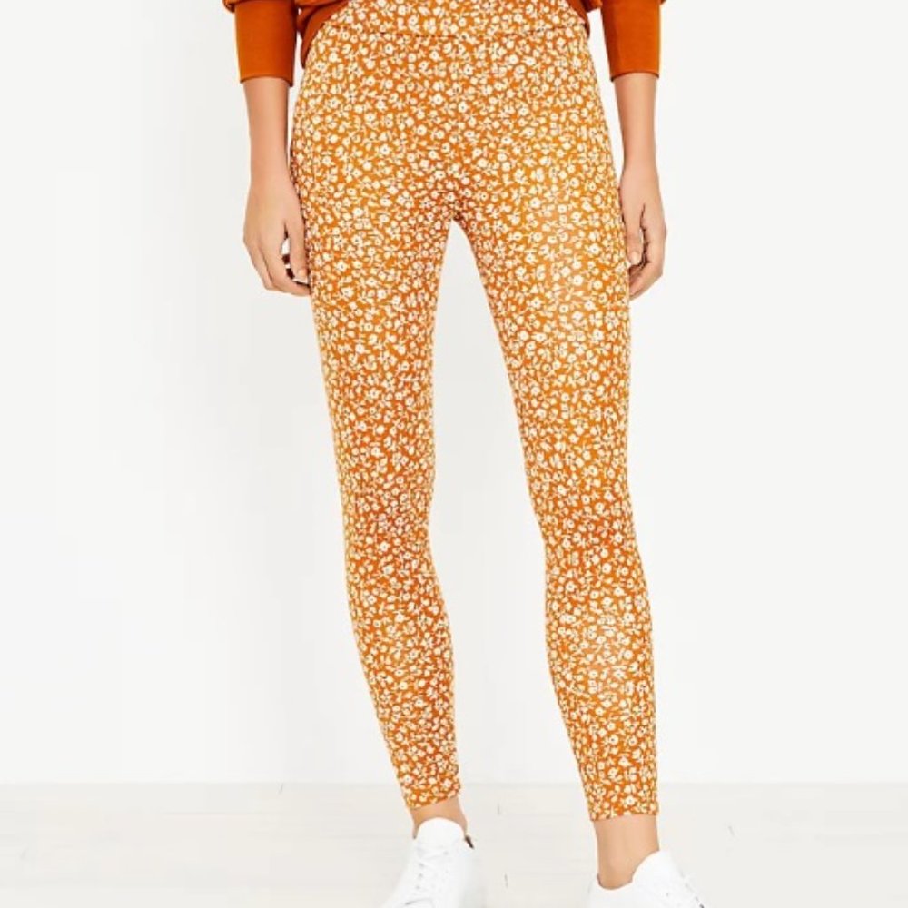 New Womens Lou & Grey Flower Ponte Leggings with Side Pocket XS Vibrant Cooper